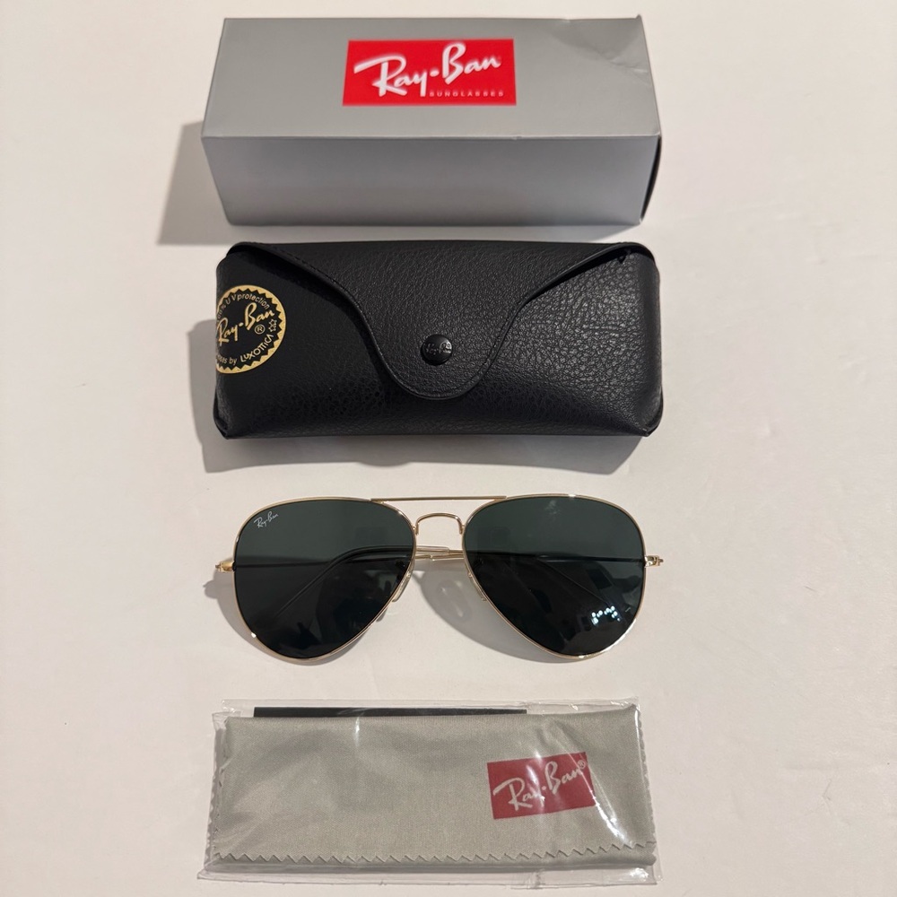 Ray-Ban RB 3025 58mm Gold and Green Classic Original Aviator Sunglasses EUC